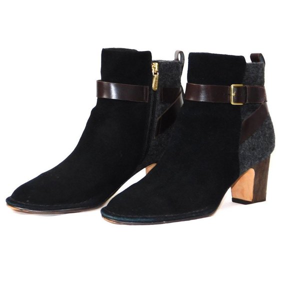 Clarks Cushion Plus "Spiced River" 2 Tone Suede/Felt Buckle Heel Ankle Boots - Picture 9 of 15